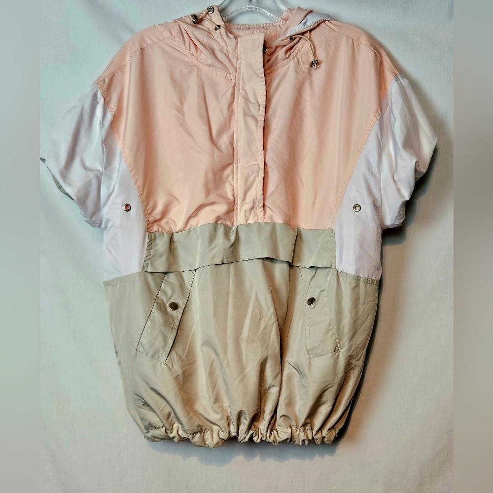 Upcycled color-blocked Pullover Hooded Windbreaker Vest Jacket